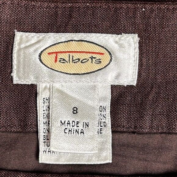TALBOTS Vintage A-Line Chocolate Brown Linen Embroidered Knee Length Skirt US 8 - Picture 8 of 11